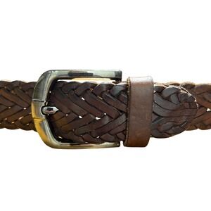 Braided Leather Belt Brown Silver Buckle 1.25" Wide Size XL (52" Strap)